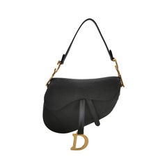 Dior Saddle 2020 Medium Grained Calfskin Leather Bag Black