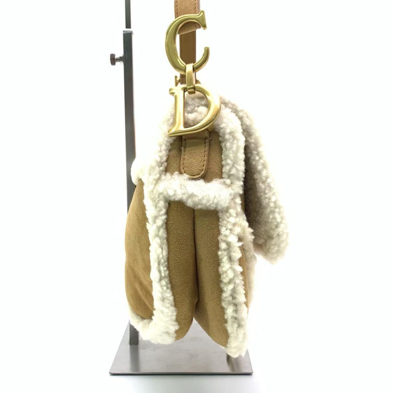 Women's Dior Saddle 2020 Shoulder Bag Shearling Brown and While For Sale