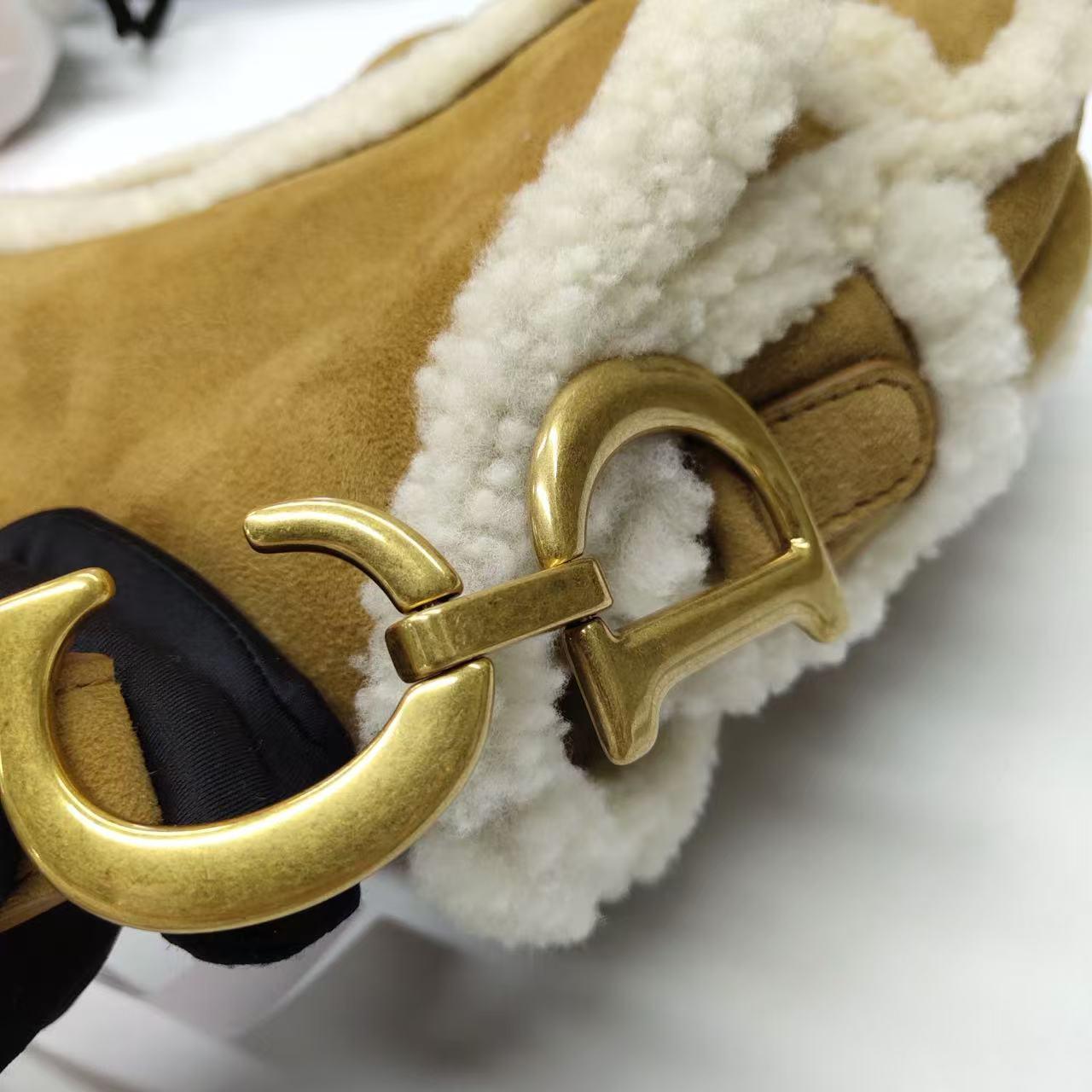 Dior Saddle 2020 Shoulder Bag Shearling Brown and While For Sale 5