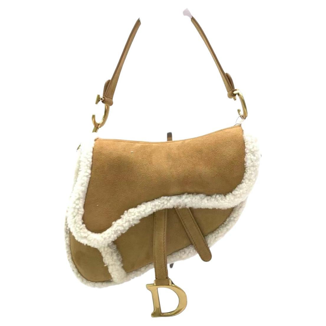 Dior Saddle 2020 Shoulder Bag Shearling Brown and While For Sale