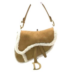 Dior Saddle 2020 Umhängetasche Shearling Brown und While