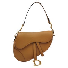 Dior Saddle 2021 Medium Tan Brown Grained Calfskin Leather Bag