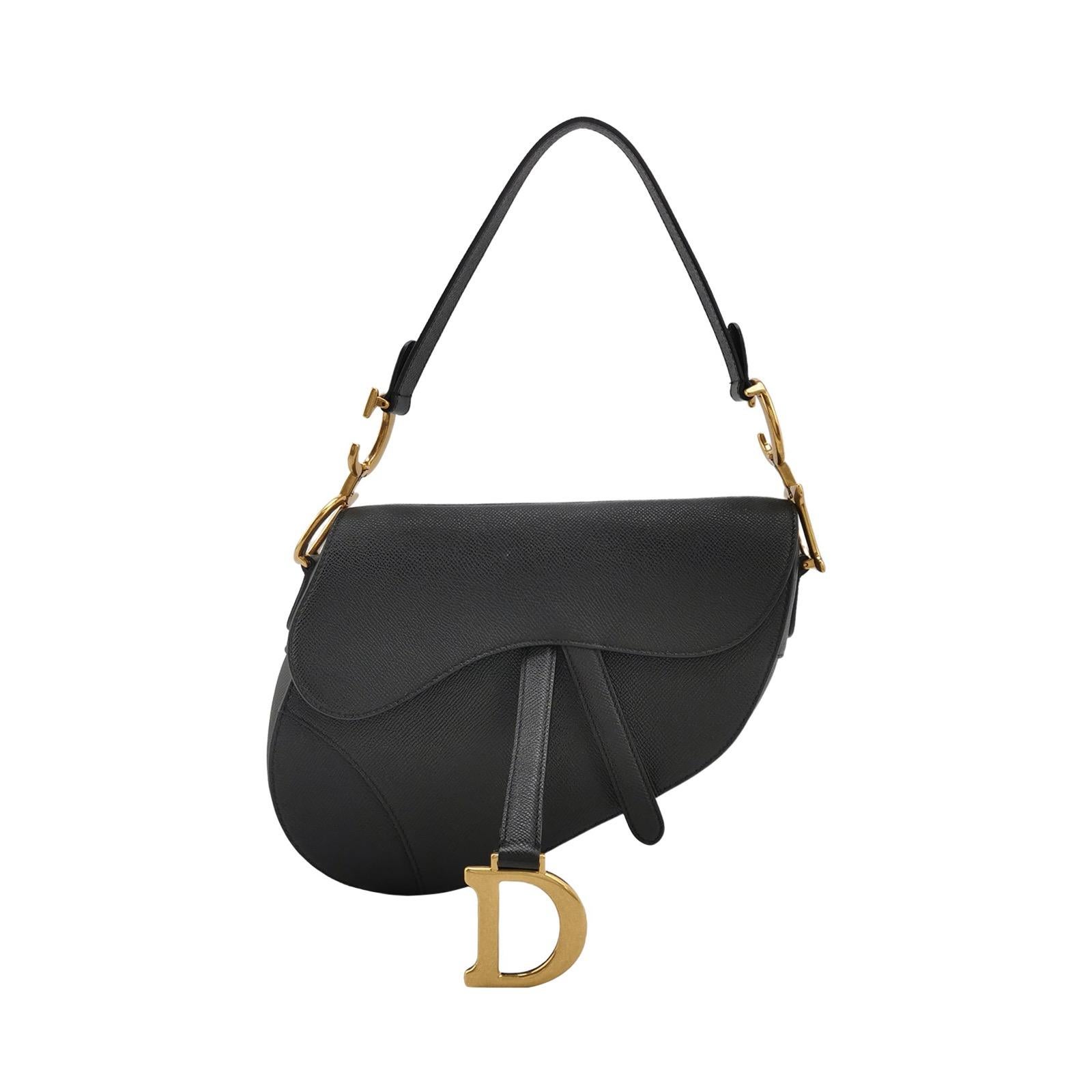 Dior Saddle 2022 Medium Grained Calfskin Leather Bag Black en venta