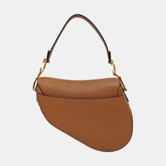Dior Saddle 2022 Medium Tan Brown Grained Calfskin Leather Bag with Strap