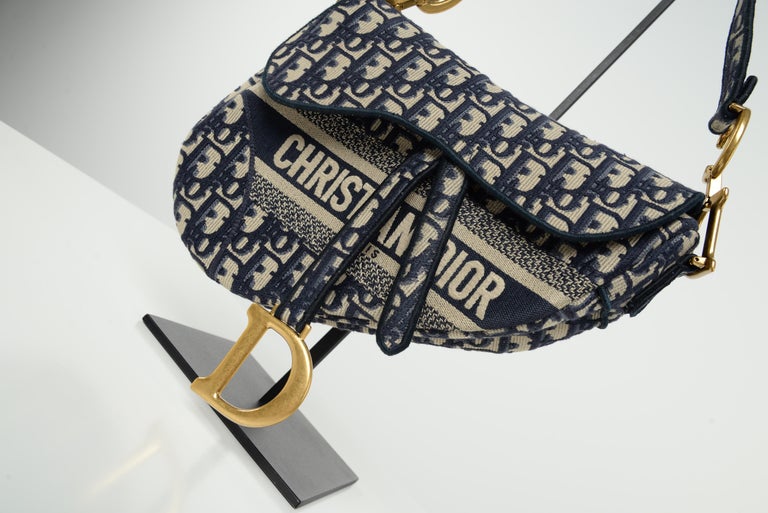 Dior Oblique Embroidery Saddle Bag Blue For Sale at 1stDibs