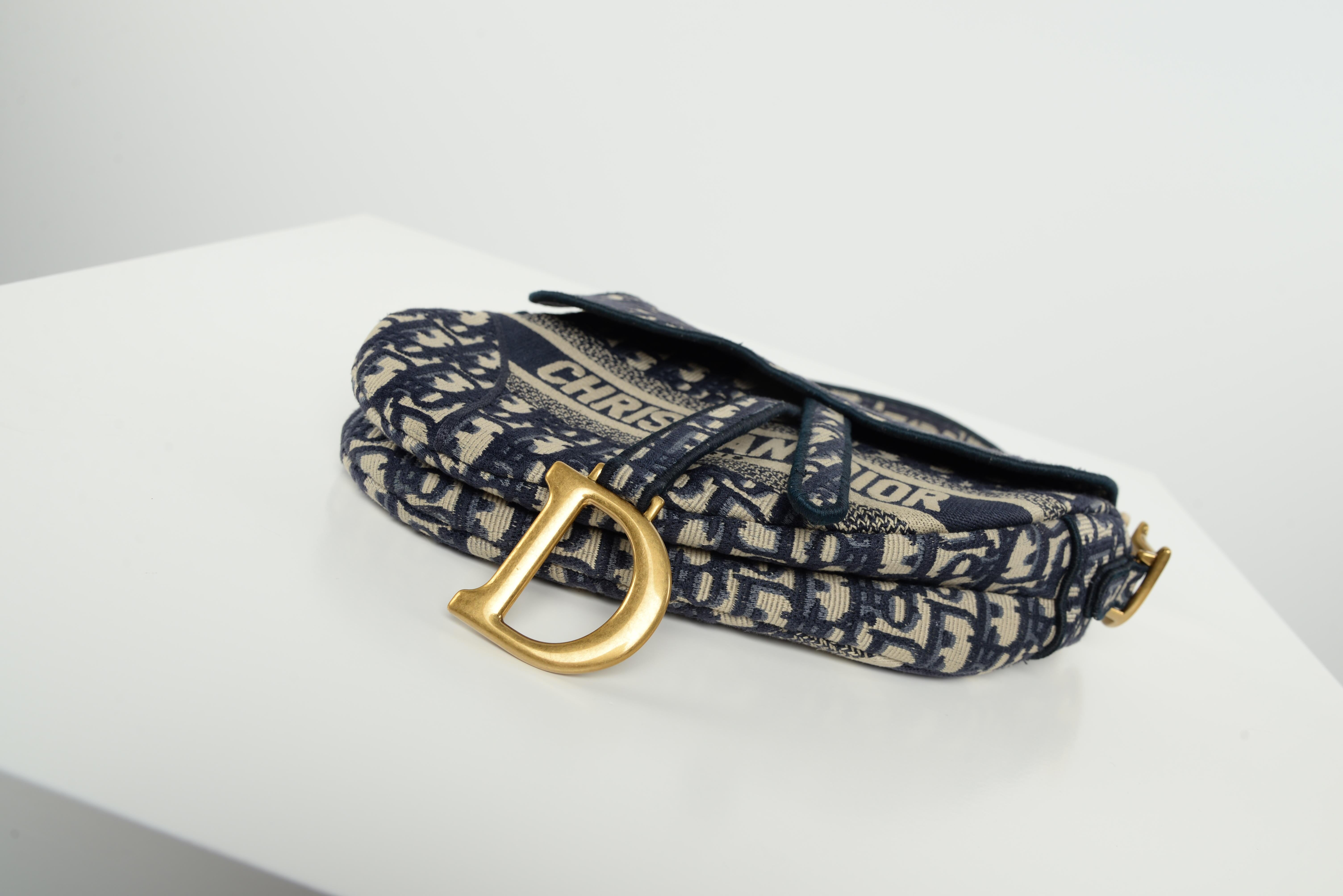 Women's or Men's Dior Saddle Bag Blue Oblique Embroidery Full-Set