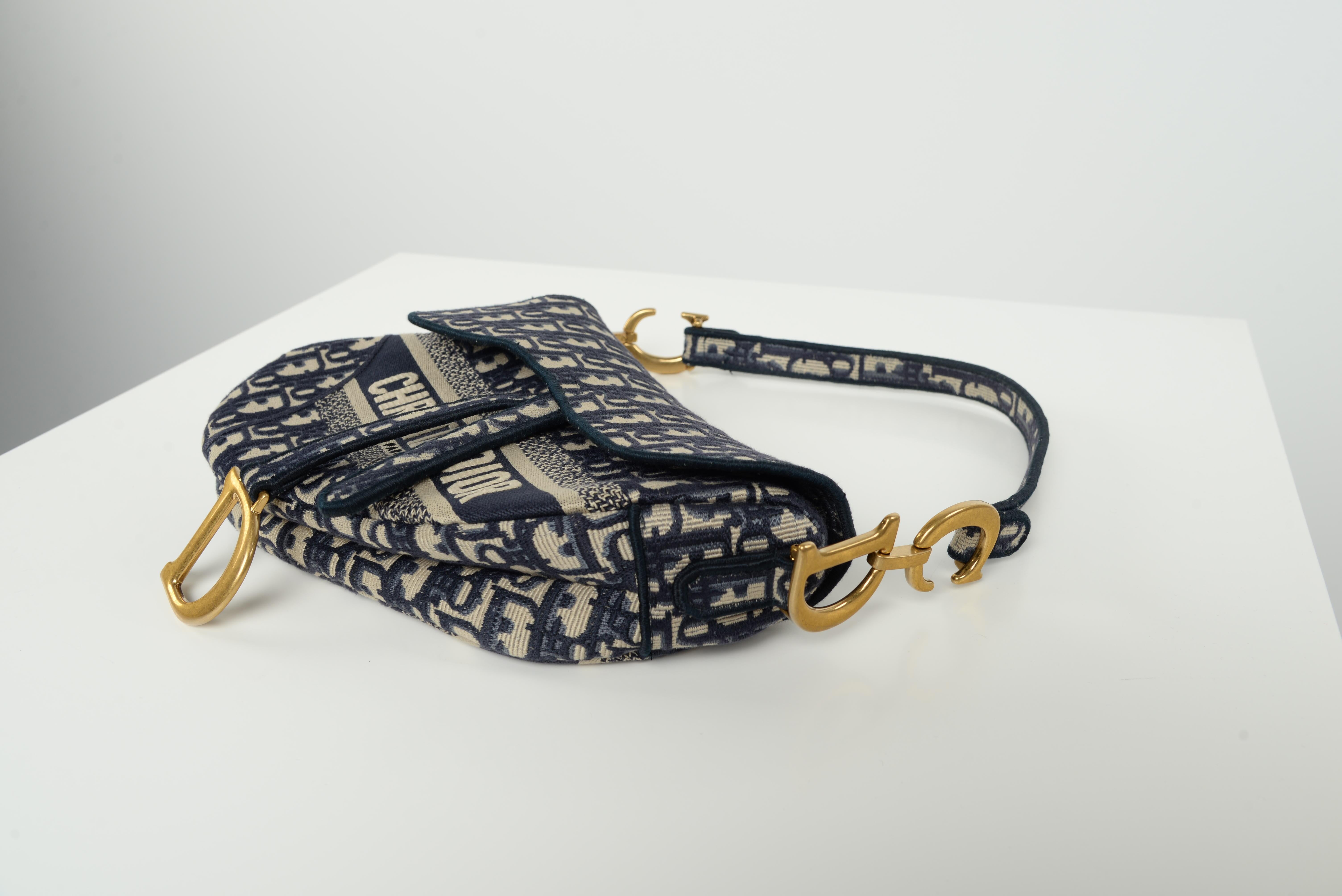 Dior Saddle Bag Blue Oblique Embroidery Full-Set 1