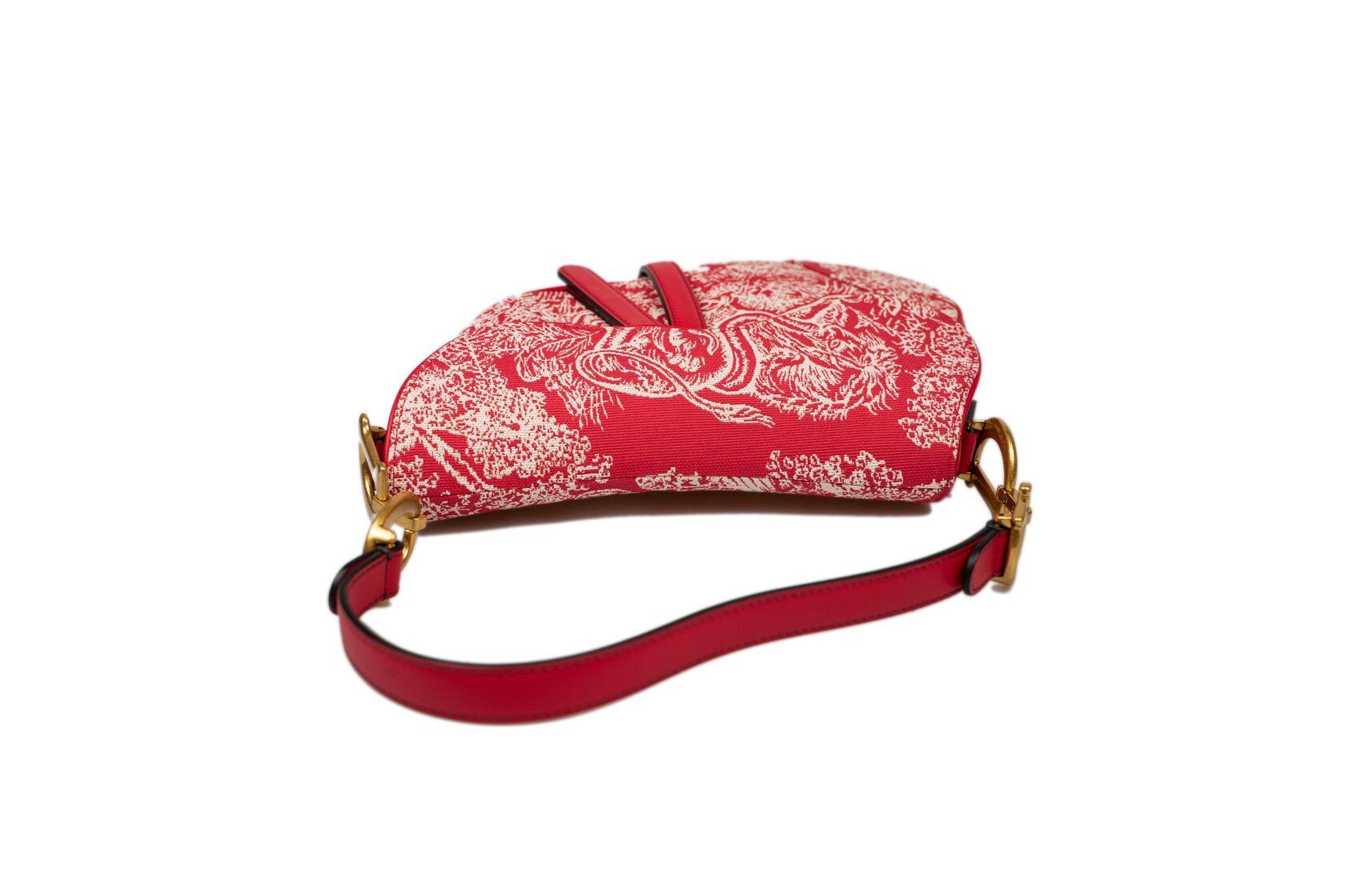 Dior Saddle Bag Medium Raspberry Toile de Jouy Reverse Jacquard For Sale 3