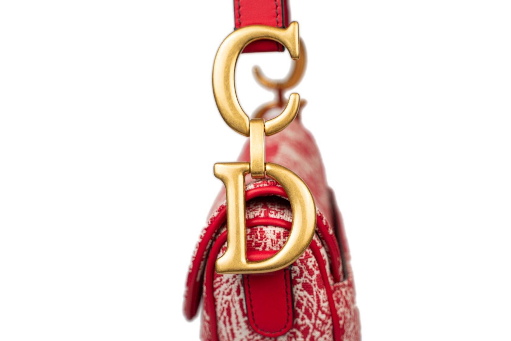 Dior Saddle Bag Medium Raspberry Toile de Jouy Reverse Jacquard For Sale 5