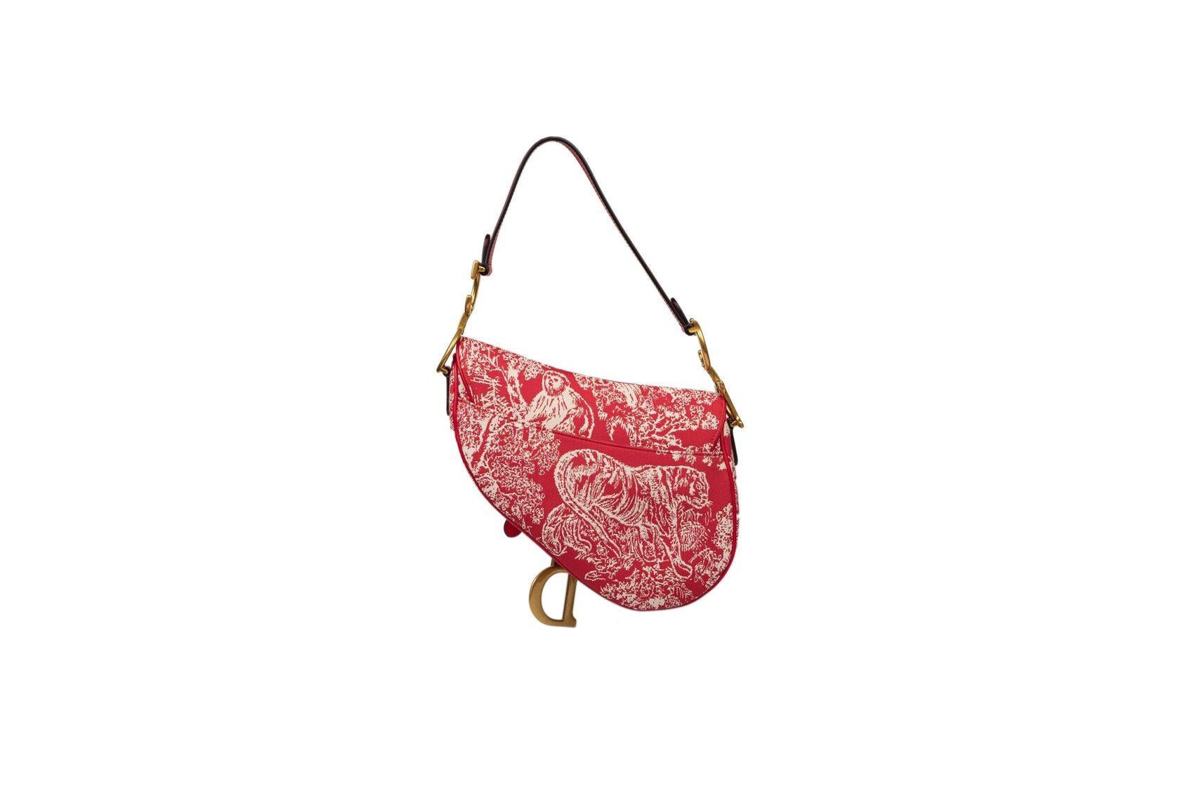 Dior Saddle Bag Medium Raspberry Toile de Jouy Reverse Jacquard For Sale 9