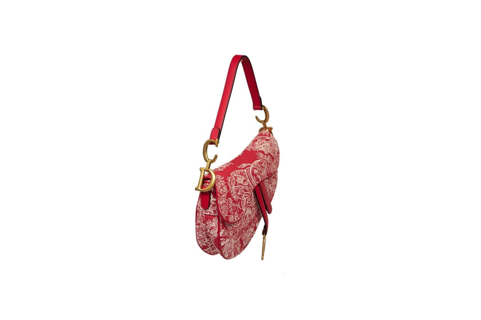 Dior Saddle Bag Medium Raspberry Toile de Jouy Reverse Jacquard For Sale 10