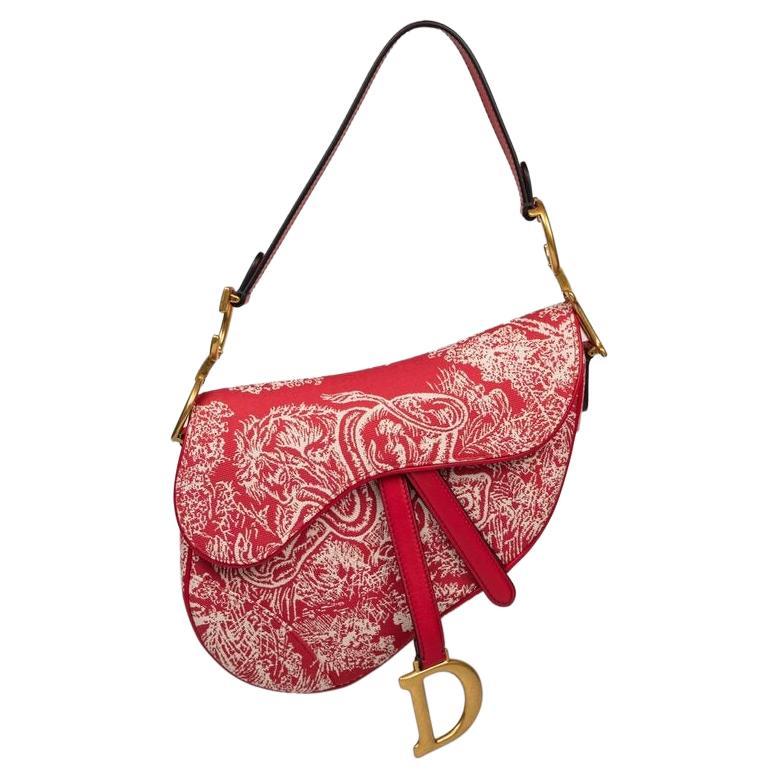 Dior Saddle Bag Medium Raspberry Toile de Jouy Reverse Jacquard For Sale