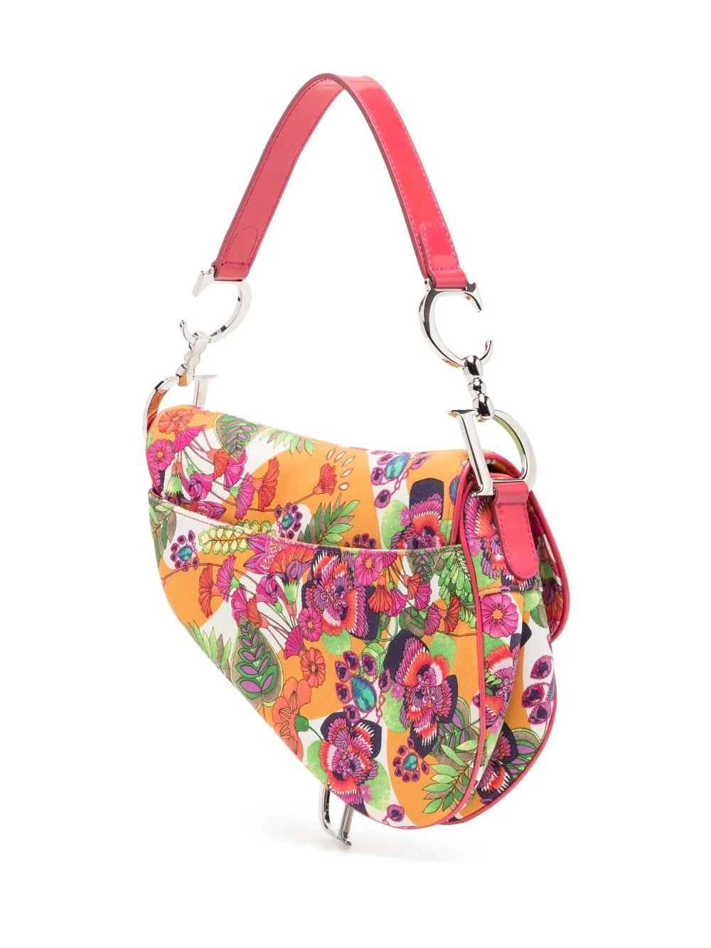 Dior Vintage Floral and Fish Purple Satin Saddle Bag (2003) at 1stDibs