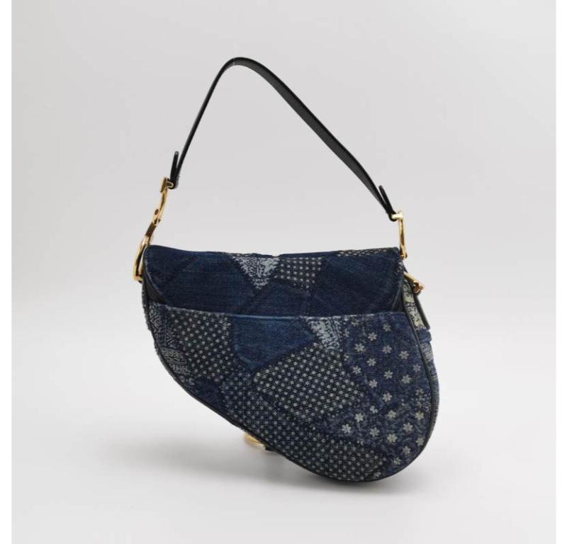 Women's Dior saddle bag Special Edition Peace and Love Denim Patchwork Embroidery