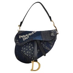 Dior saddle bag Special Edition Peace and Love Denim Patchwork Embroidery