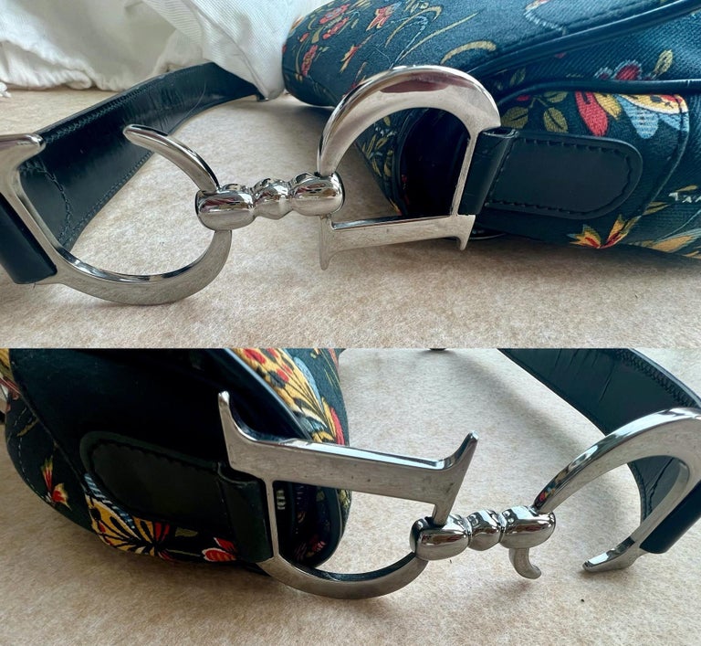 Dior Saddle Black Denim with Floral Embroidery John Galliano 