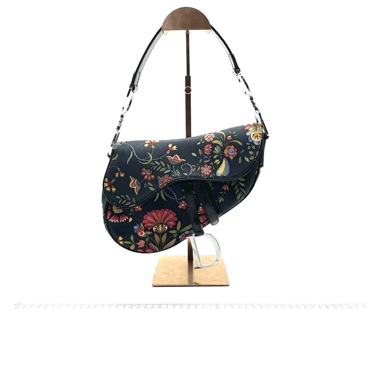 Dior Saddle Black Denim with Floral Embroidery John Galliano Design For Sale 2