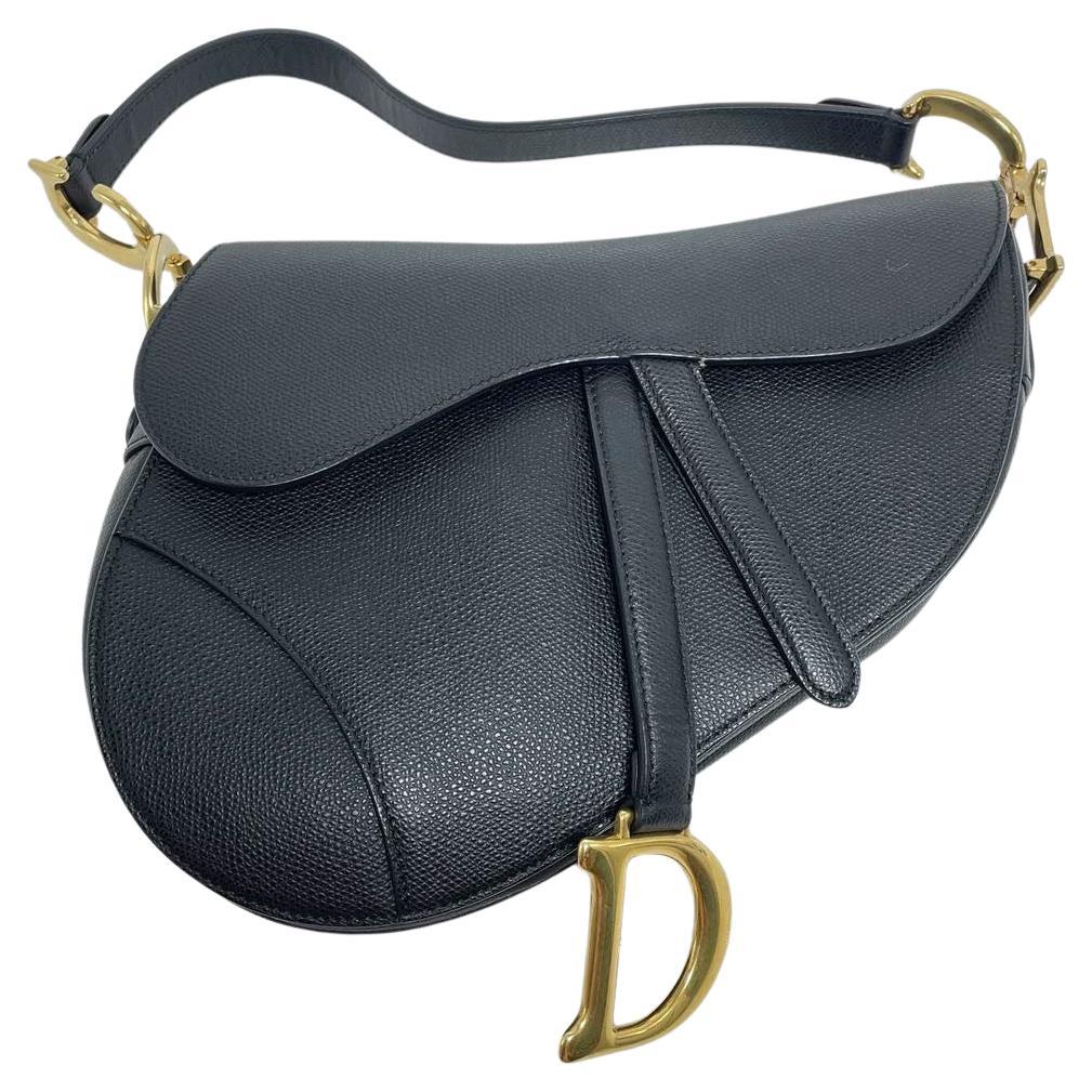 Dior Saddle Black Medium Grained Leather Handbag For Sale