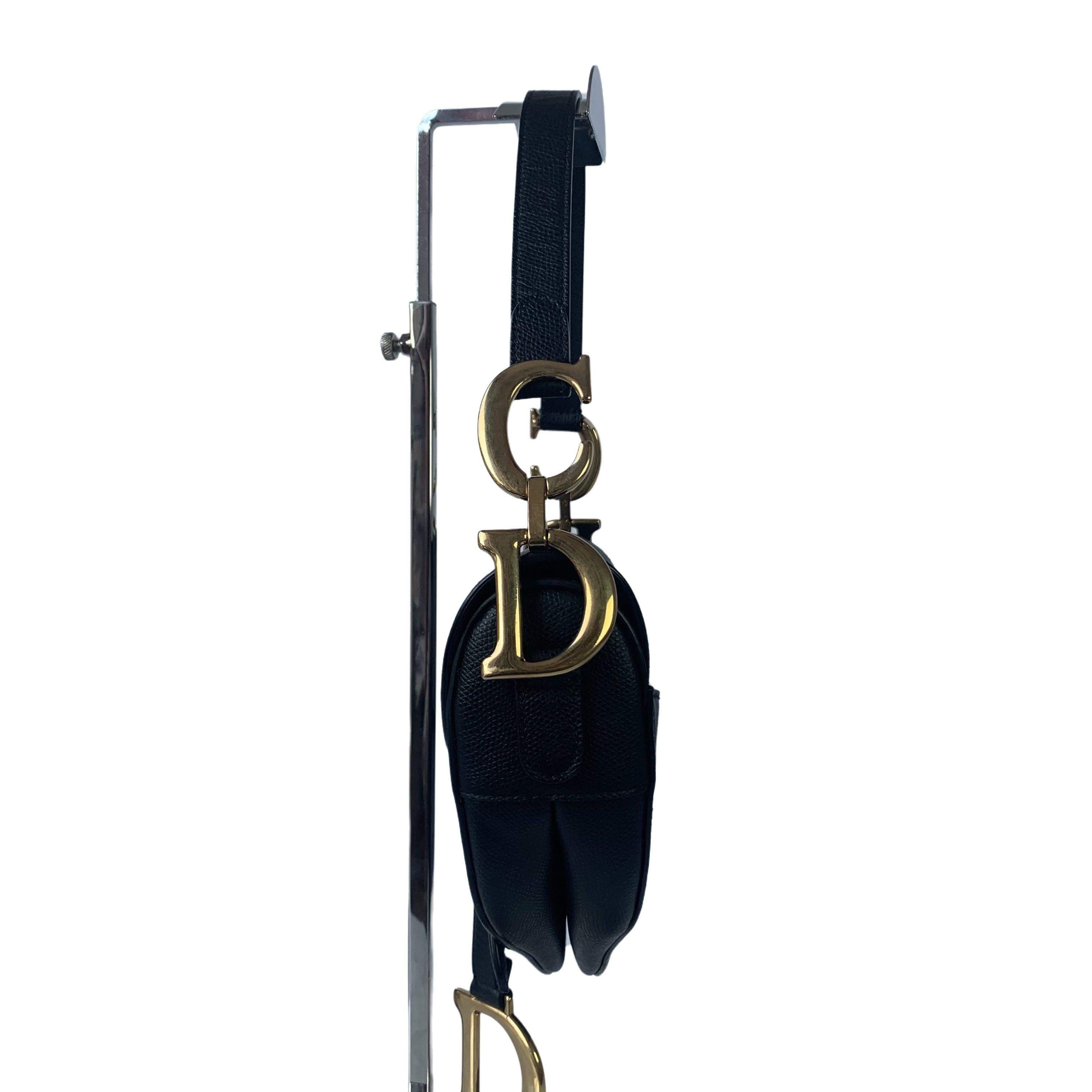 Women's Dior Saddle Black Medium Grained Leather Handbag with Gold Hardware