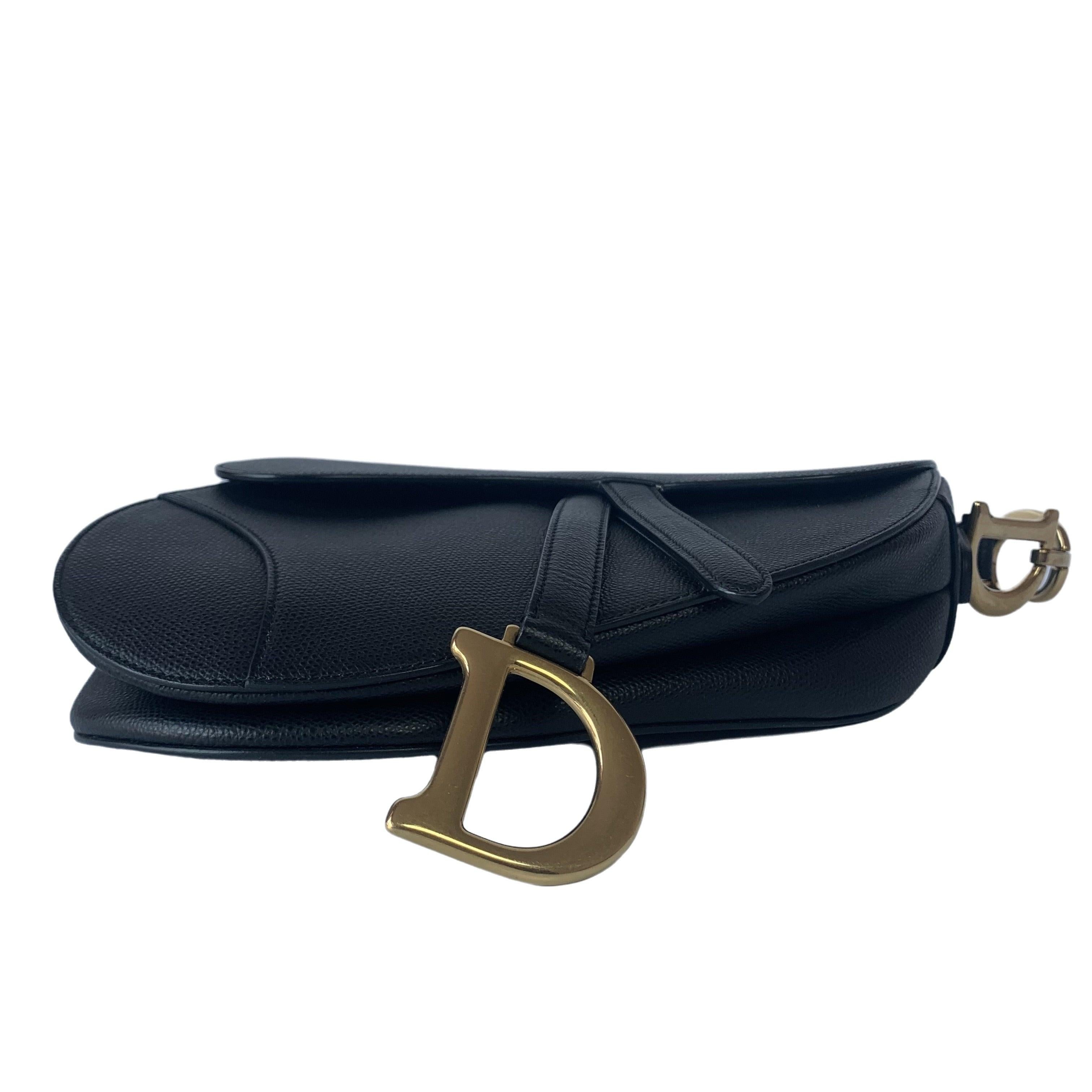 Dior Saddle Black Medium Grained Leather Handbag with Gold Hardware 1