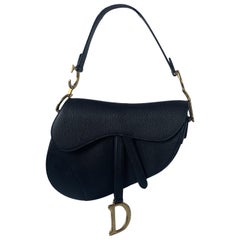 Dior Saddle Black Medium Grained Leather Handbag with Gold Hardware