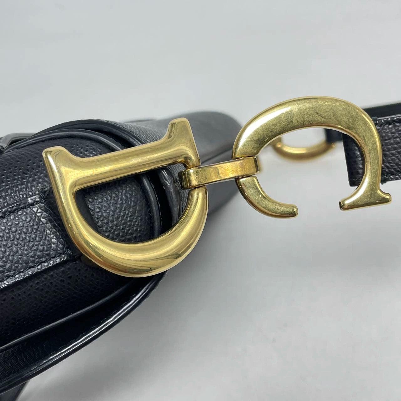 Dior Saddle Black Medium Grained Leather Handbag with Gold Hardware with Strap 10