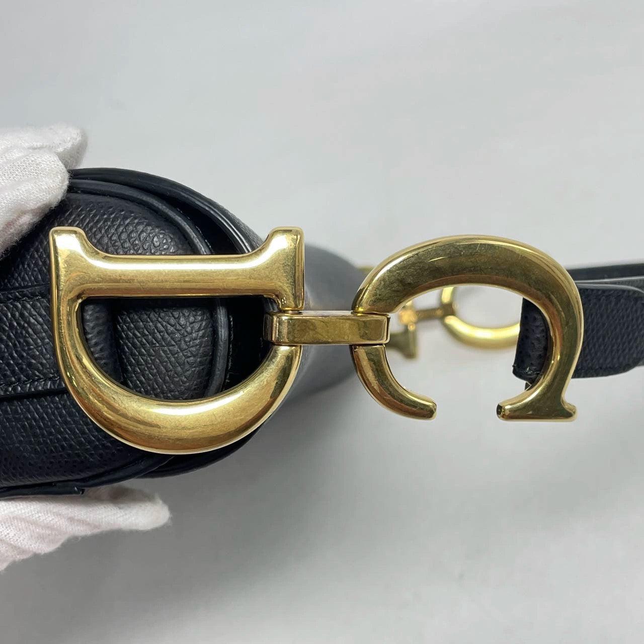 Dior Saddle Black Medium Grained Leather Handbag with Gold Hardware with Strap 11