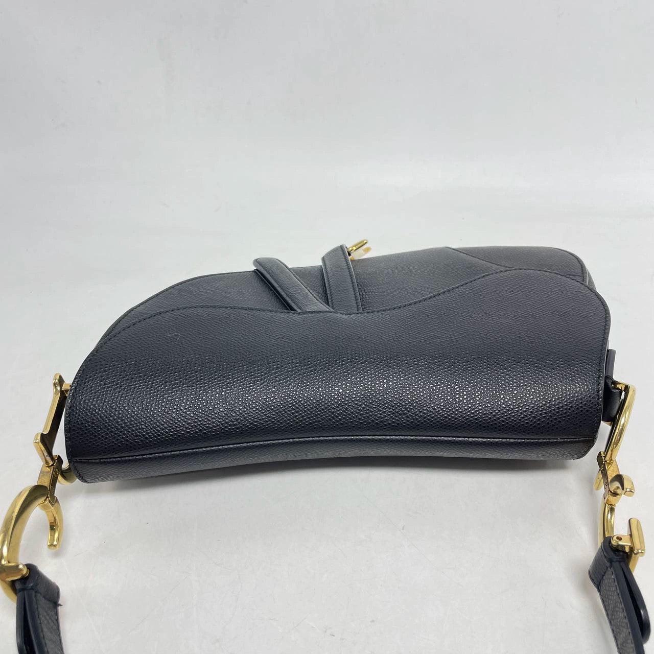 Women's Dior Saddle Black Medium Grained Leather Handbag with Gold Hardware with Strap