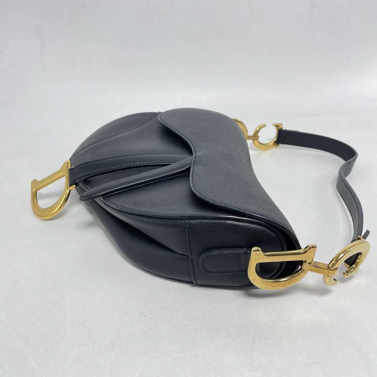 Dior Saddle Black Medium Grained Leather Handbag with Gold Hardware with Strap 1