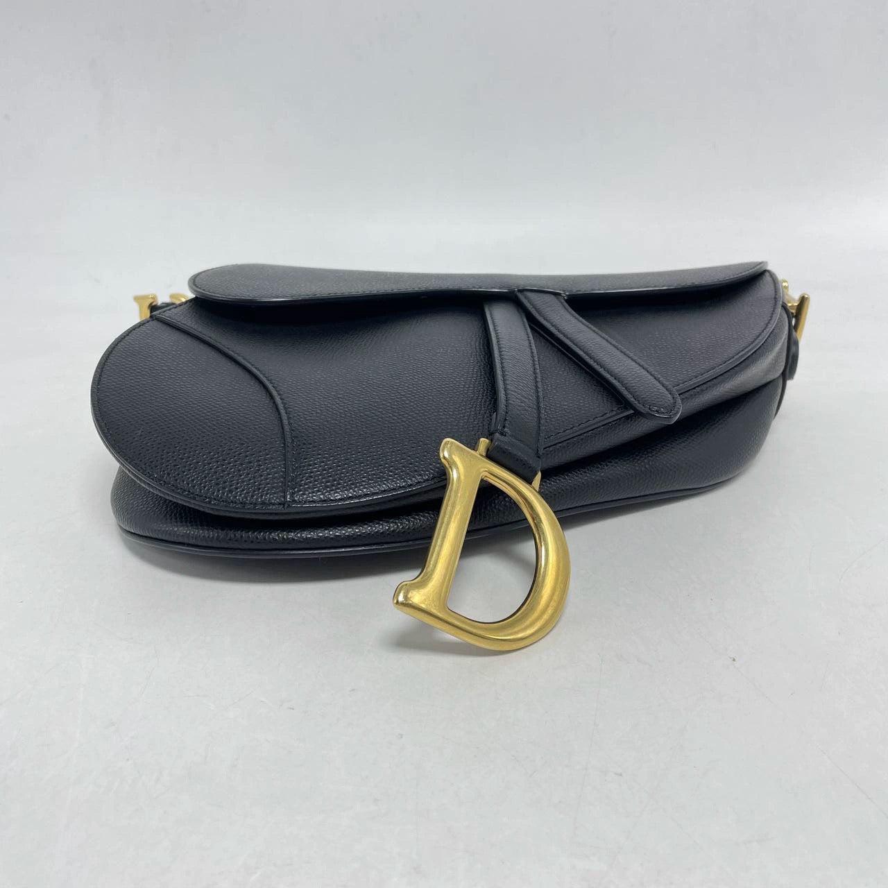 Dior Saddle Black Medium Grained Leather Handbag with Gold Hardware with Strap 2