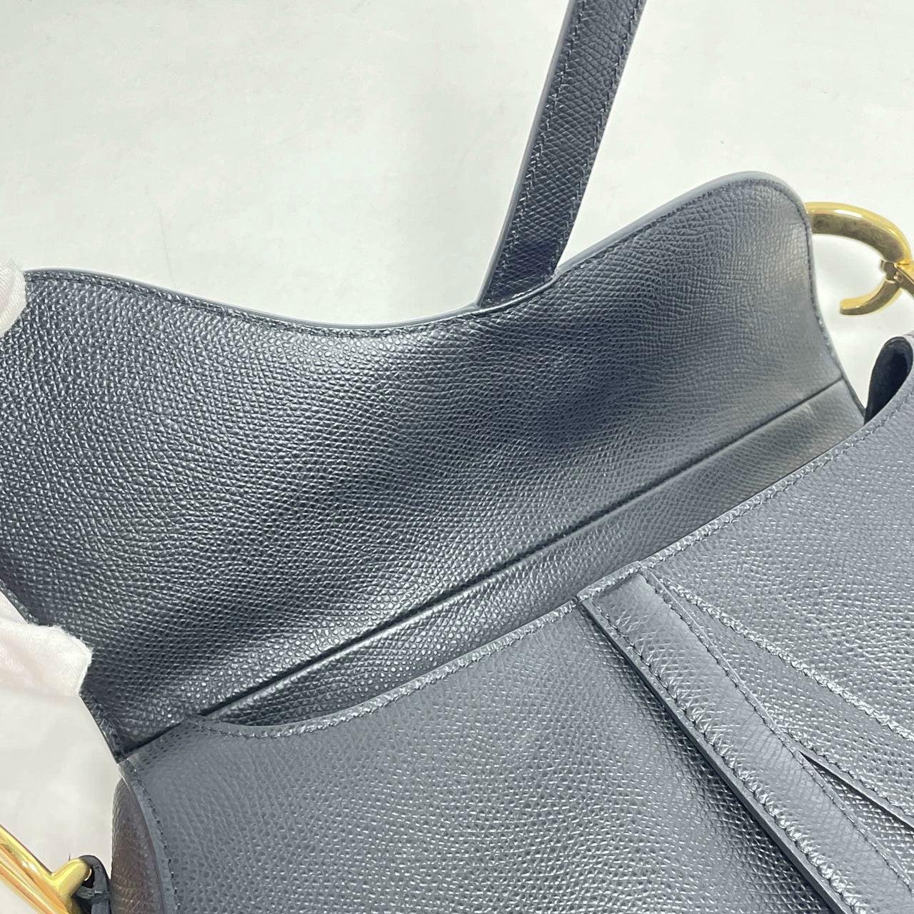 Dior Saddle Black Medium Grained Leather Handbag with Gold Hardware with Strap 5