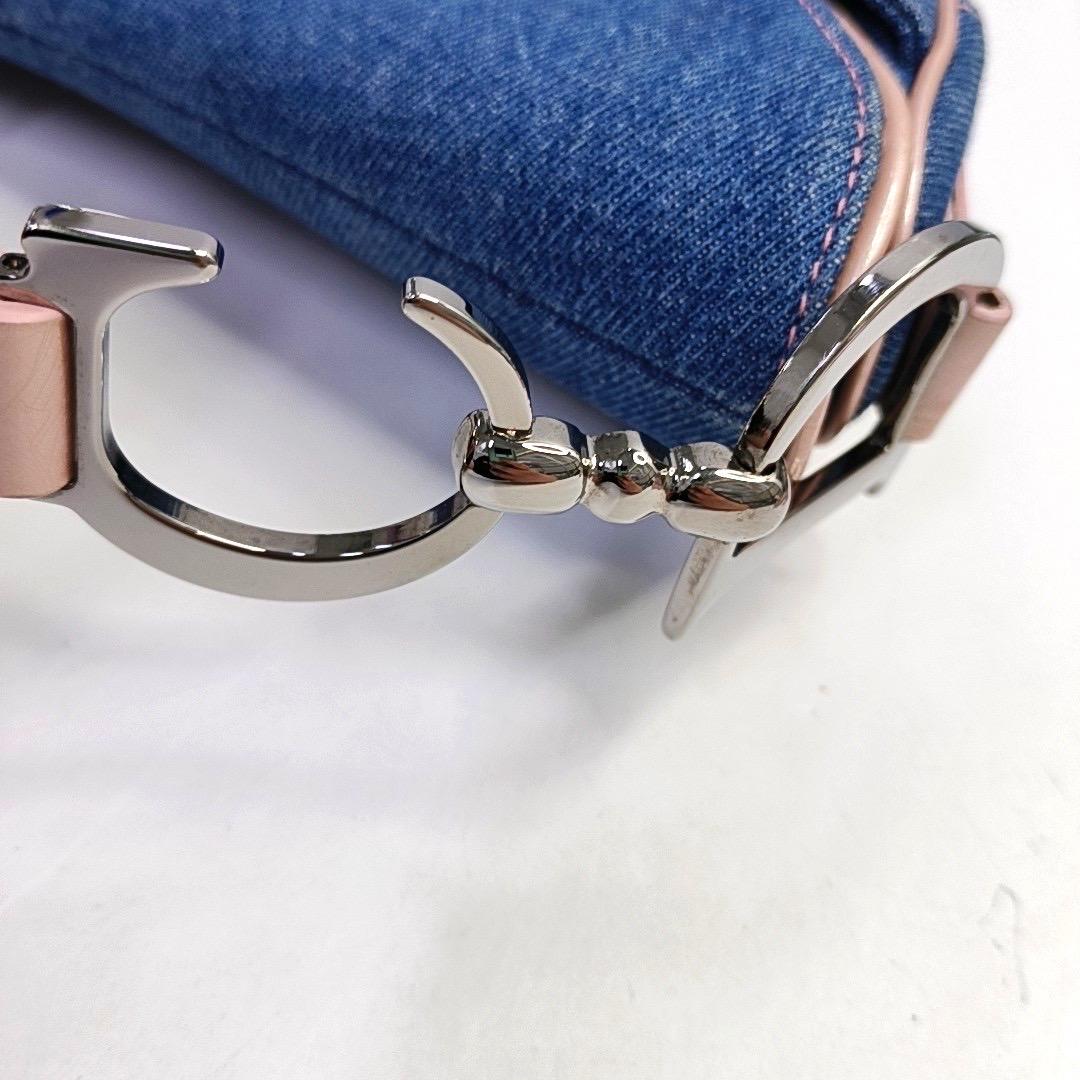 Dior Saddle Blue Denim with Pocket and Pink Leather Trim Shoulder Bag 7