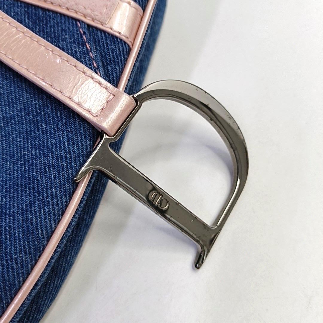 Dior Saddle Blue Denim with Pocket and Pink Leather Trim Shoulder Bag 8