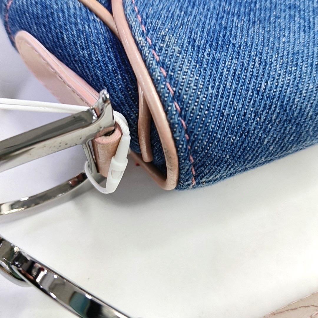 Dior Saddle Blue Denim with Pocket and Pink Leather Trim Shoulder Bag 1