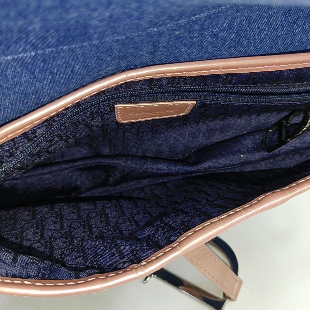 Dior Saddle Blue Denim with Pocket and Pink Leather Trim Shoulder Bag 2