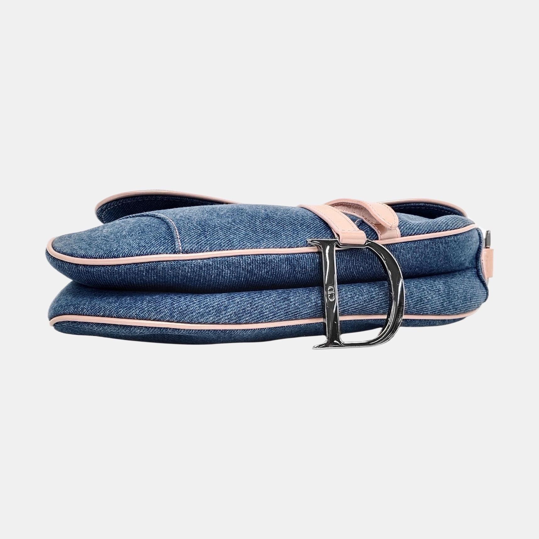 Dior Saddle Blue Denim with Pocket and Pink Leather Trim Shoulder Bag 3