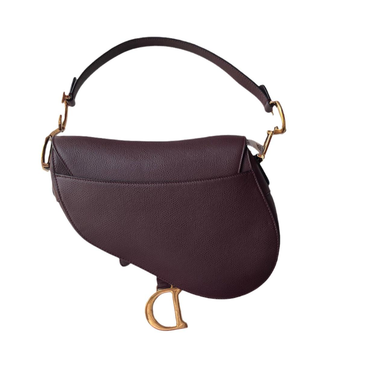 Black Dior Saddle Burgundy Medium Grained Leather Handbag
