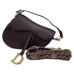 Dior Saddle Burgundy Medium Grained Leather Handbag With Strap