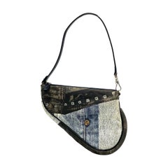 Dior Saddle Classic Mini Denim Jeans Patchwork Zipper Opening Handbag