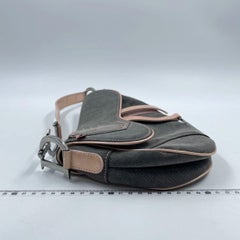 Dior Saddle Grey Denim with Pocket and Pink Leather Trim Shoulder Bag