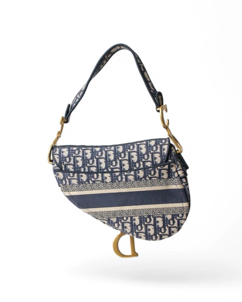 Dior Sillín Jacquard Oblique Azul en Excelente Estado en Torre Del Greco, IT