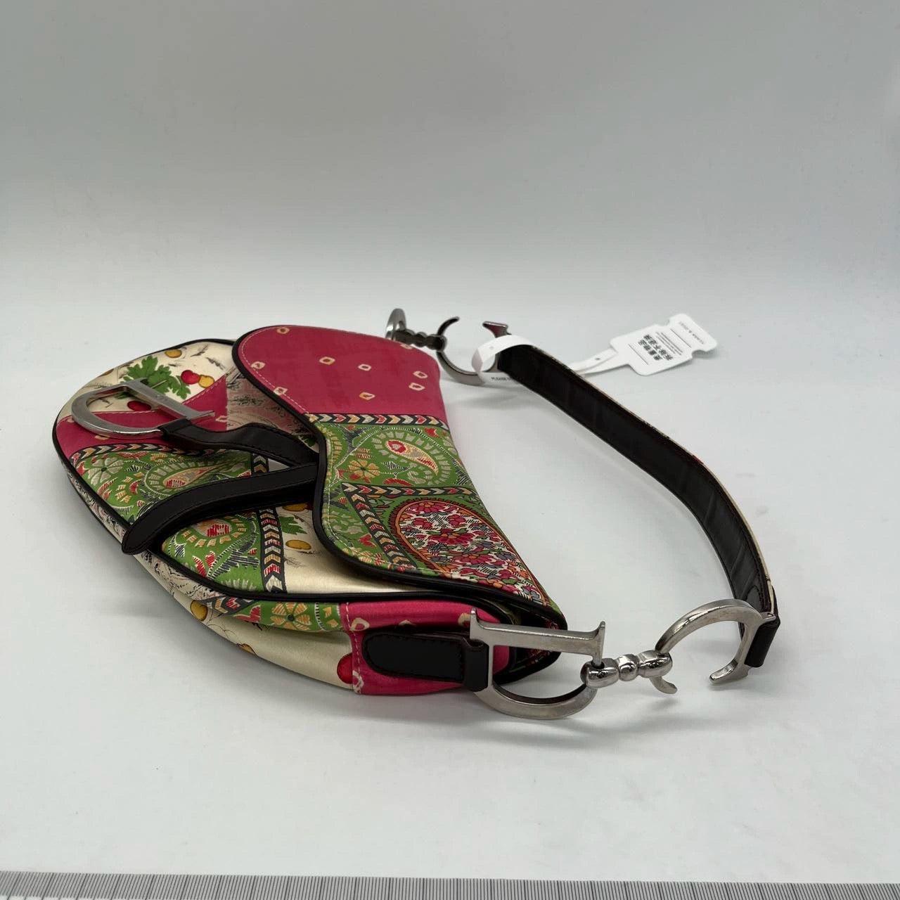 Women's Dior Saddle Medium 2003 Multicolor Silk Handbag RARE For Sale