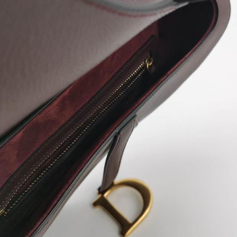 Red Dior Saddle Medium 2018 Burgundy Brown Grained Leather Handbag