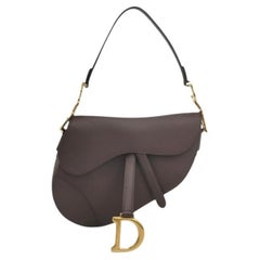 Dior Saddle Medium 2018 Burgunder Braun Genarbtes Leder Handtasche