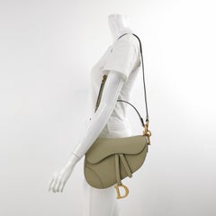 Dior Saddle Medium 2022 Mint Green Grained Leather Handbag with Leather Strap