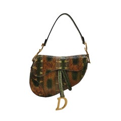 Dior Saddle Medium Green and Brown Snake-Skin Leather Bag