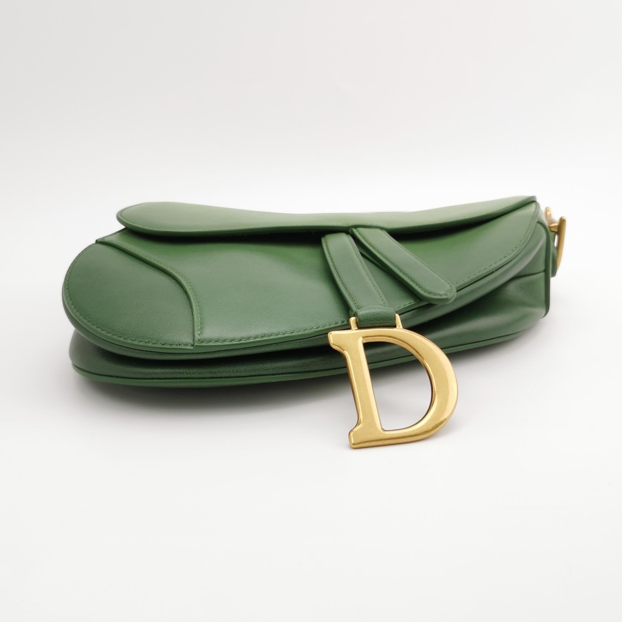 Gray Dior Saddle Medium Green Leather Gold Hardware Shoulder Bag For Sale