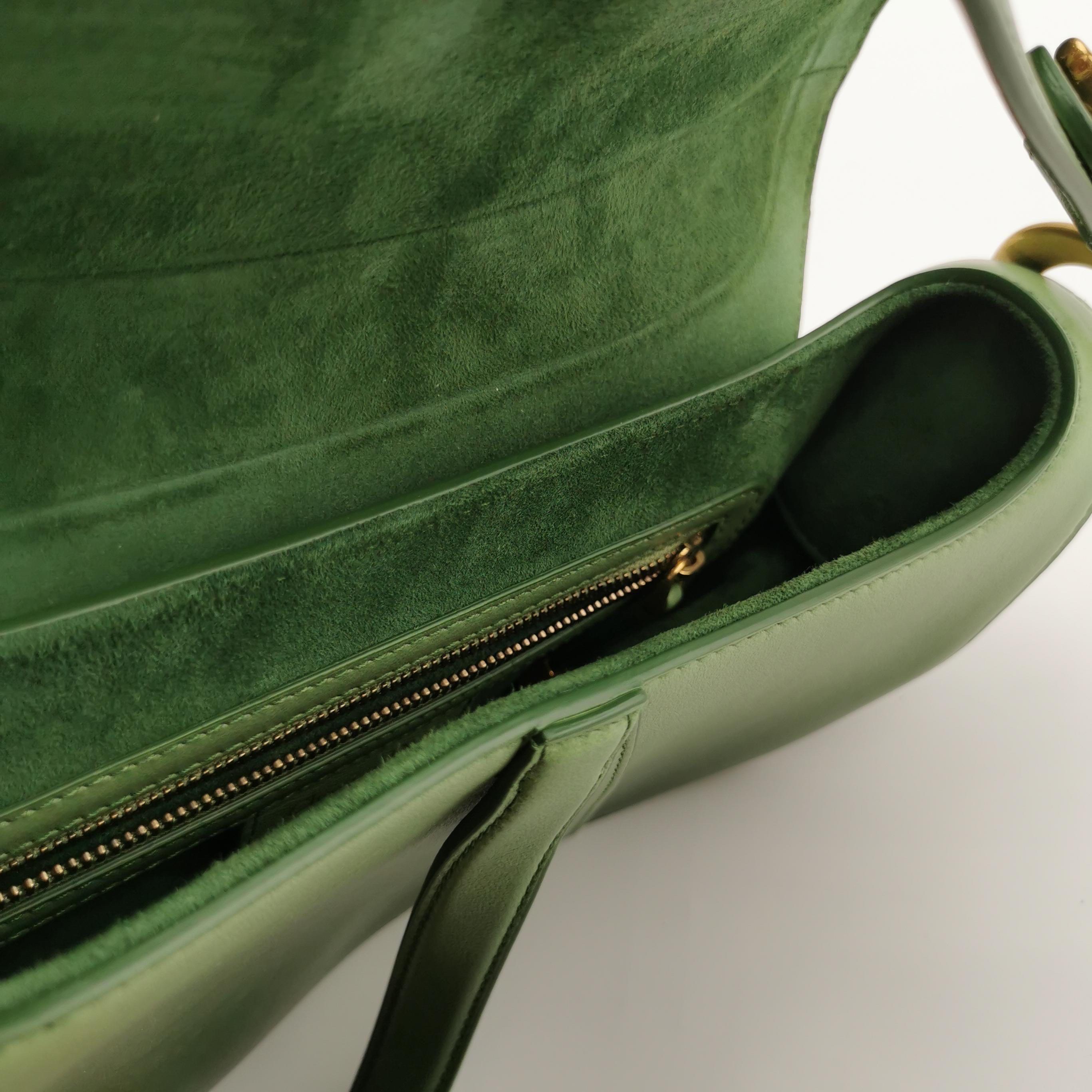 Dior Saddle Medium Green Leather Gold Hardware Shoulder Bag For Sale 3