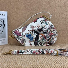 Dior Saddle Medium Multicolor Bird Embroidery With Strap