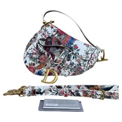 Dior Saddle Medium Multicolor Bird Embroidery With Strap